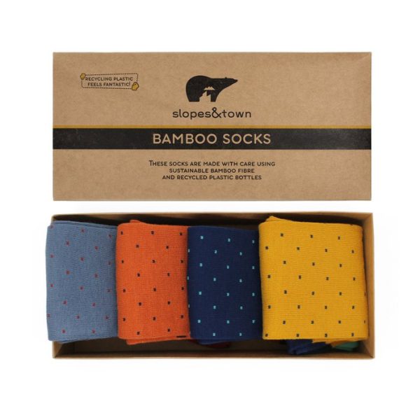Bamboe Sokken - Gift Box Dots Edition - Oranje Geel Blauw