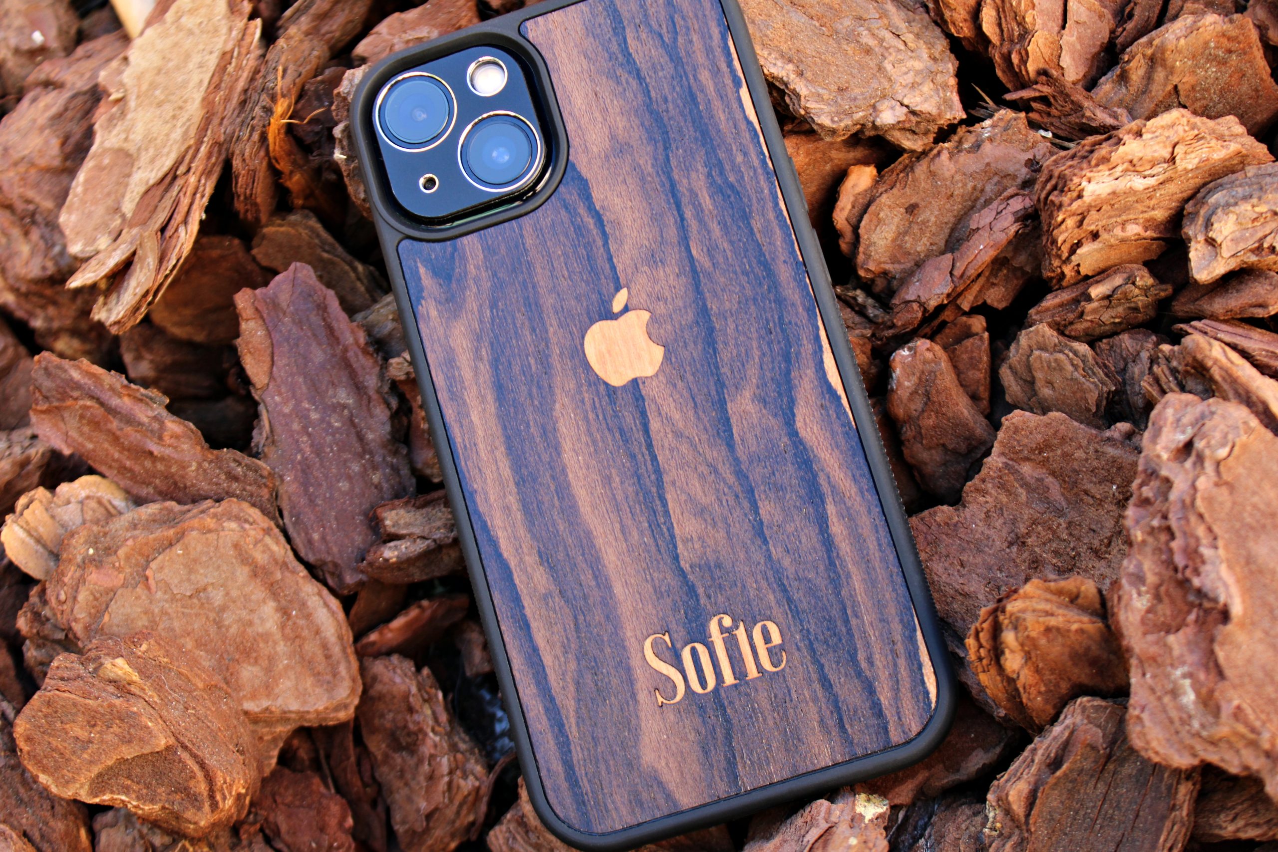 houten telefoonhoesje met inleg - Ziricote hout