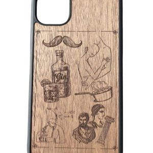 houten telefoonhoesje met collage gravering